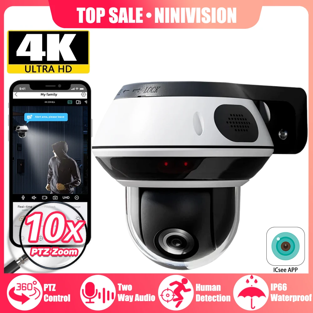 4K 8MP Dome POE PTZ IP Camera 10X Optical Zoom Vandalproof Outdoor Audio P2P CCTV Security Surveillance Cameras XMeye Pro App