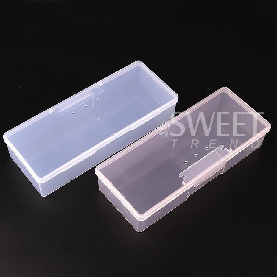 Nails Art Organizer Box Storage Tools Rectangle Clear Pink Storage Box Pen Brush Polishing Nail Buffer Files Plastic Container