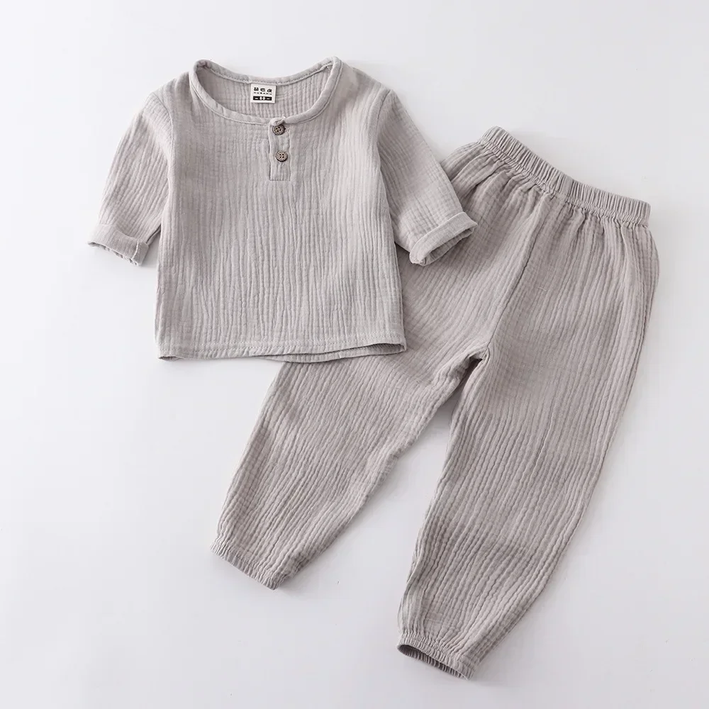 0-6Years Soft Sets Shirt Wholesale Children\'s Spring Summer Organic Cotton Set Boys Girls\' Thin Solid Color Soft Muslin Clothes