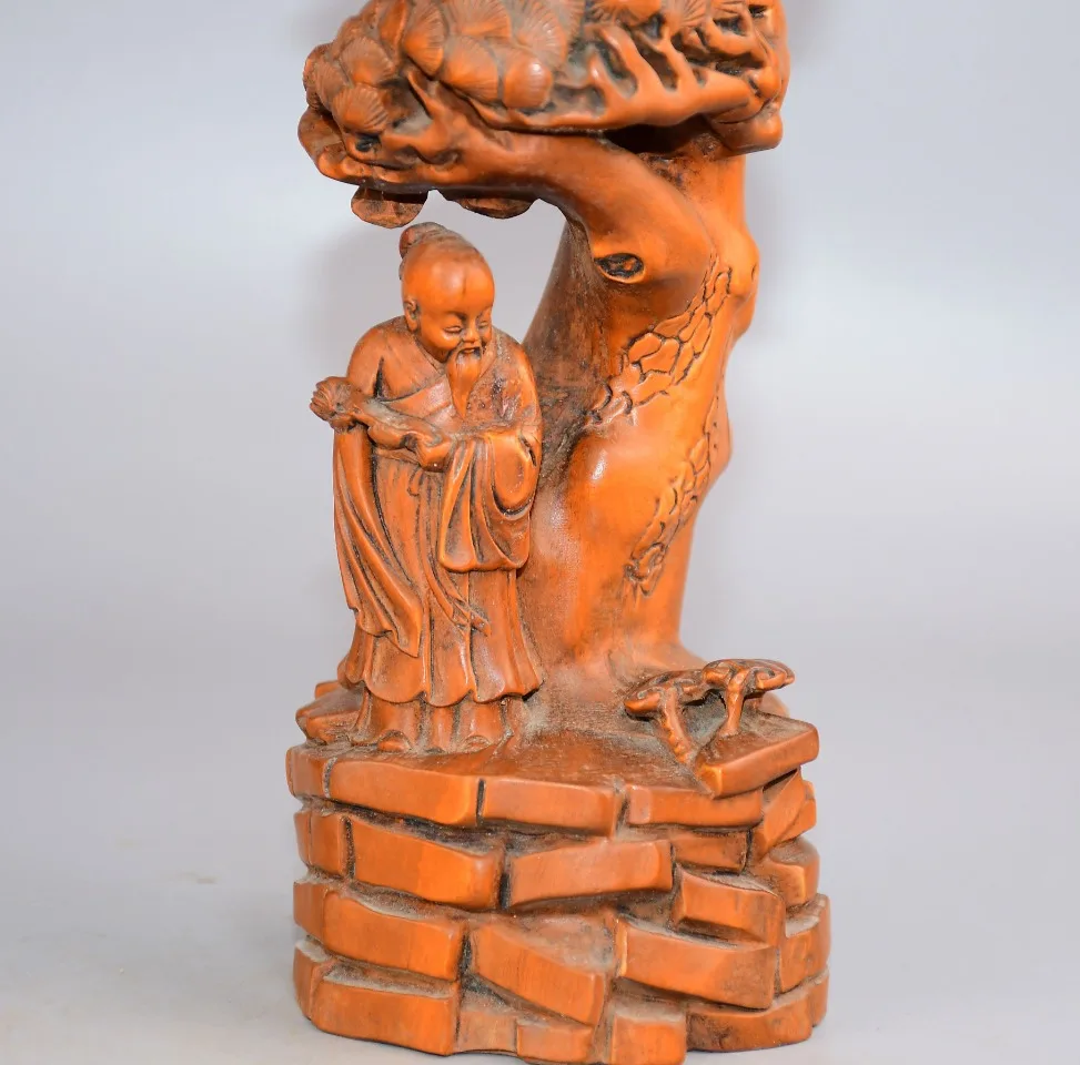 Tibetan Temple Collection Old Boxwood Poet Statue of Tao Yuanming pine and cypress  trees Awakening to the Truth