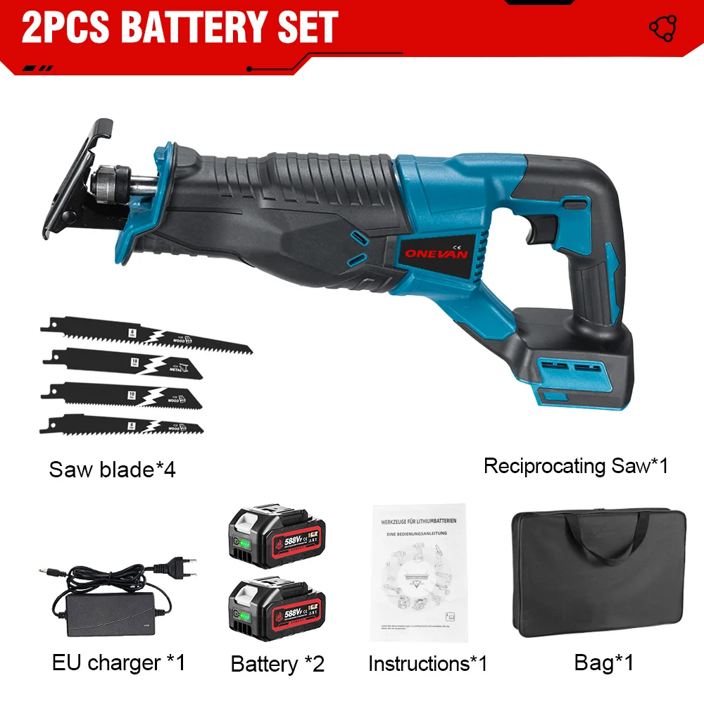 ONEVAN 3000W 10000SPM Akku-elektrische Säbelsäge Holz Metall Rohr Schneiden Elektrische Säge Kettensäge Für Makita 18v Batterie