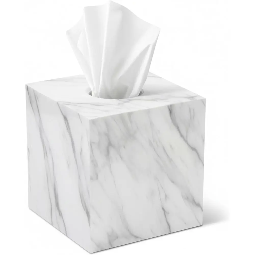 Tissue Box Cover Holder Square Marble Tissue Box Holder Bathroom Vanity Nightstand Bedroom Livingroom Decorative Decor Toilet Or
