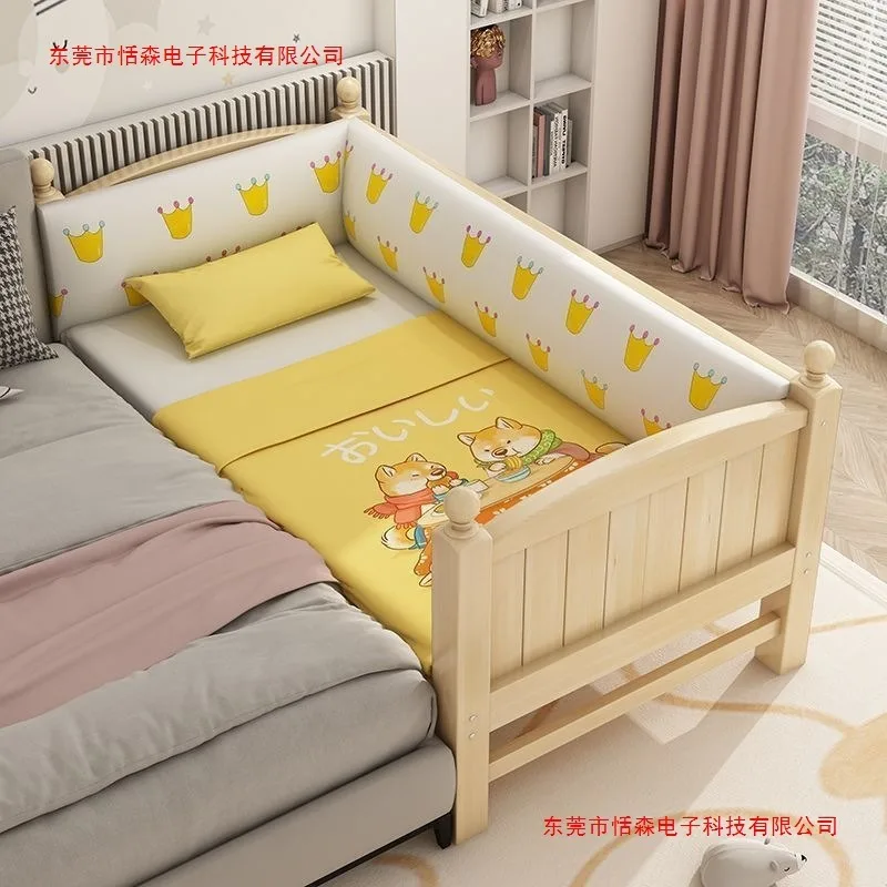 Massivholz-Babybett, erweiterbar mit Schutzgitter, für Jungen und Mädchen, erweiterbares Baby-Einzelbett, Kinderbett