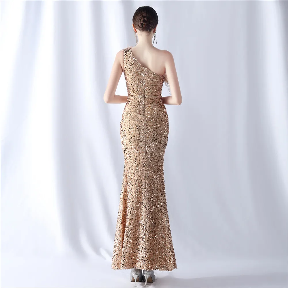 Elegant One-Shoulder Prom Dresses with Sequin Ankle-Length Skirt Trumpet Mermaid Evening Dress Customized