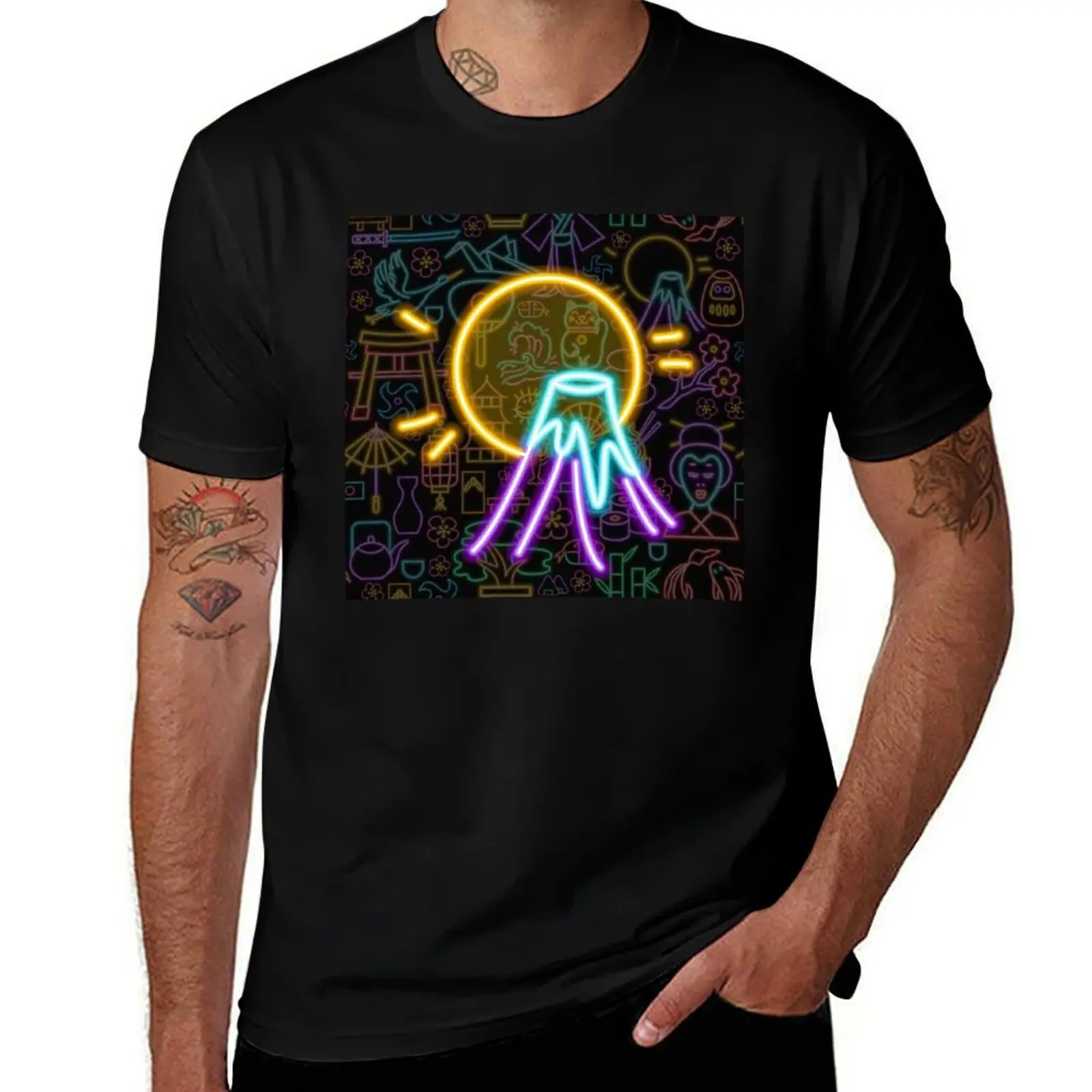 

Mt Fuji in neon! (Cute Kawaii Japan かわいい)Dark background T-Shirt anime stuff Personalized t-shirt T-shirts for men cotton