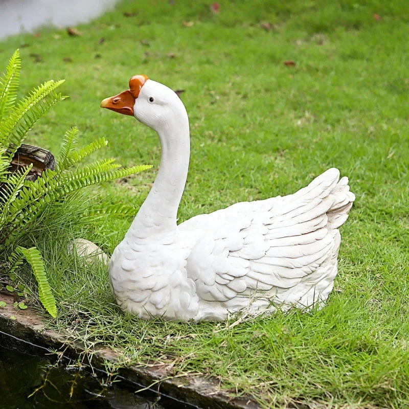 Garden outdoor decoration ornament simulation big white goose animal yard pastoral resin handicraft simulation animal ornament
