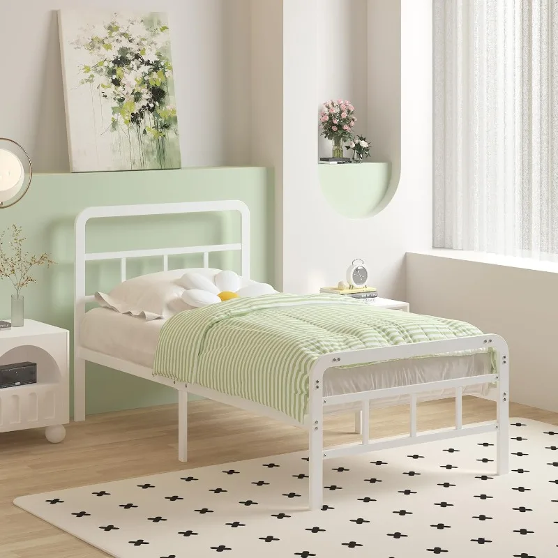 

14 Inch Twin Bed Frames with Headboard and Footboard, Heavy Duty Twin Bed Frame with Underneath Storage, No Box Spring Needed, E