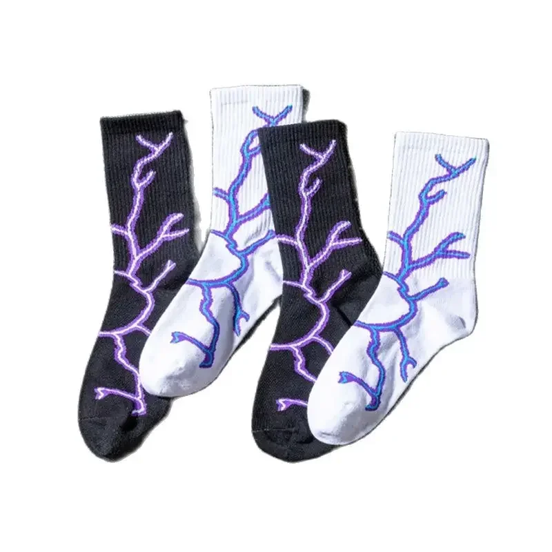 

1/2 Fashion Autumn Winter Men Cotton Warm Socks Spring Male Lightning Print Sport Middle Tube Socks For Men