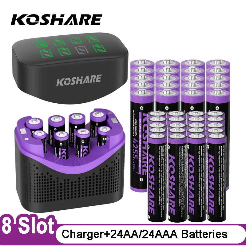 KOSHARE 8-Slot 1.5V Constant Voltage Smart Charger Set With 