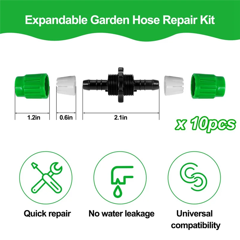 Expandable Garden Hose Repair Kit,10PC Dual-Channel Hose Female Male Connectors Pockets Hose for 3/4In 5/8In Garden Hose