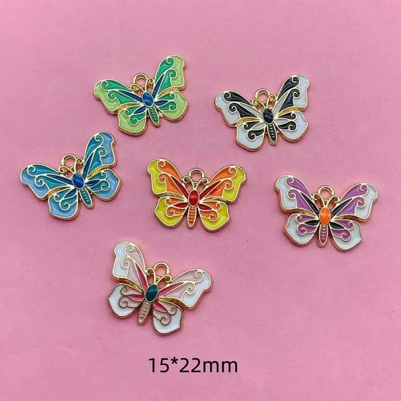 10pcs Butterfly Charm for Jewelry Making Supplies Enamel Necklace Pendant Keychain Phone Diy Craft Accessories Metal Gold Plated