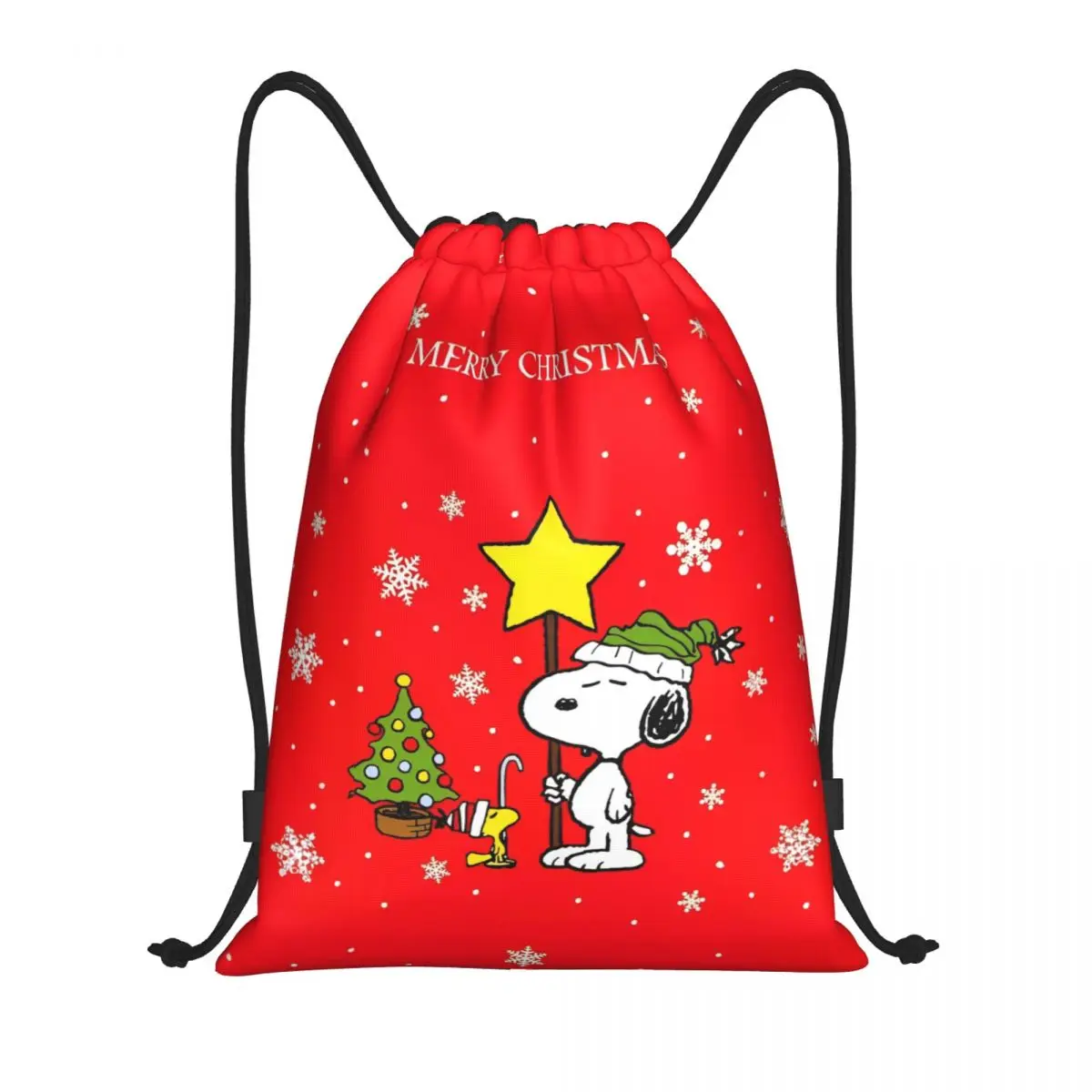 Cute Cartoon Snoopy Drawstring Backpack Sports Gym Bag Water Resistant Christmas String Sackpack for Yoga