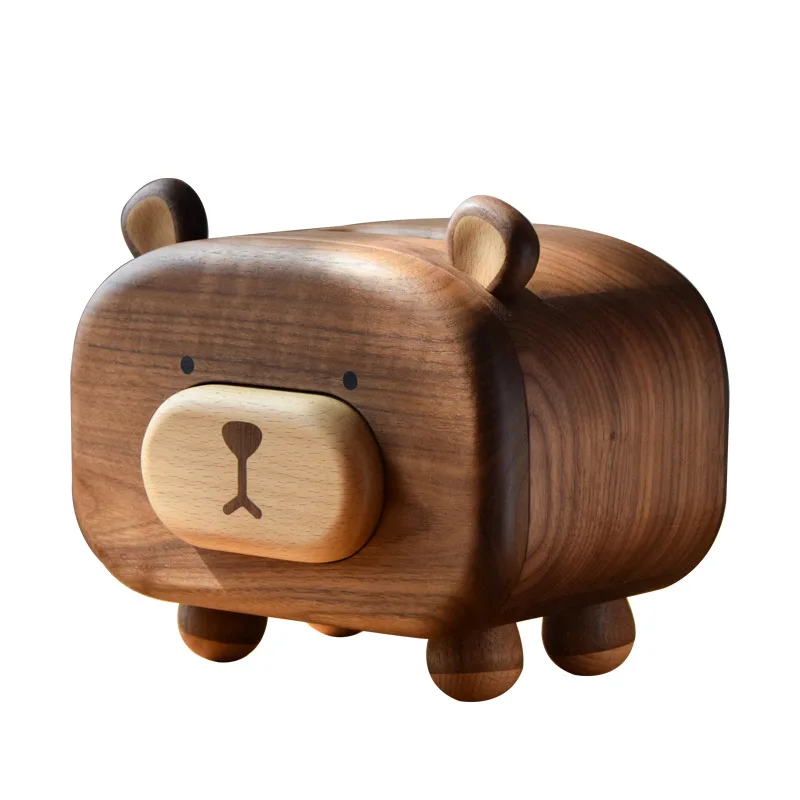 

Walnut Bear Small Signature Tissue Box, Solid Wood Living Room Desktop Decoration, Cute Toothpick Box, Tube