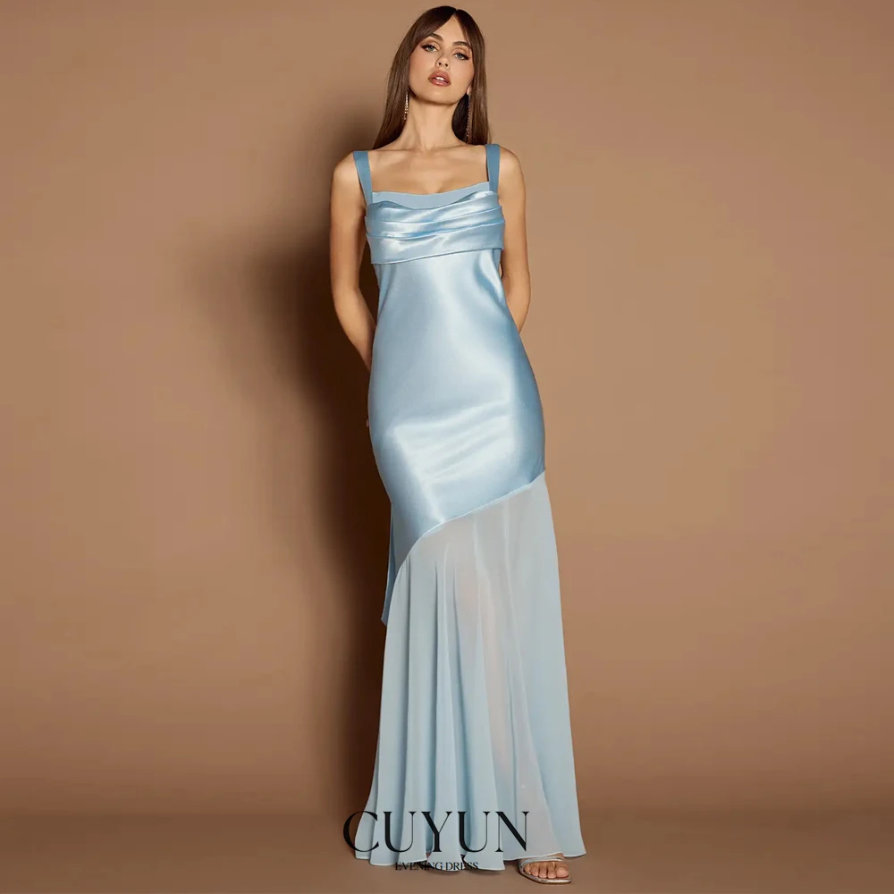 

CUYUN Silk and Chiffon Women Evening Dresses Maxi Dresses Square Collar Sleeveless Backless Elegant Party Gown for Banquet