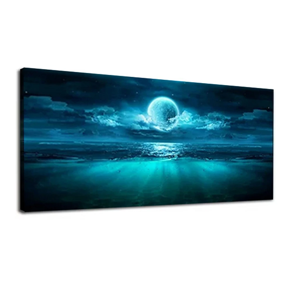 Moon Ocean Wave 5D Diy Diamond Painting Kits Moon Night Picture Mosaic Blue Sea Accessories Set, Suitable For Home Living Decor