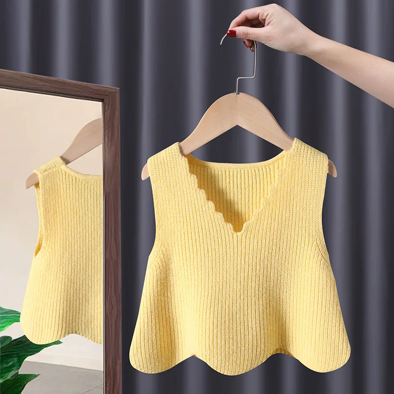 Korean Children Vest for Girls Fashion Vintage Floral Knitted Sweater Vest Toddler Girl Cute Sweater Vest Kawaii Waistcoat