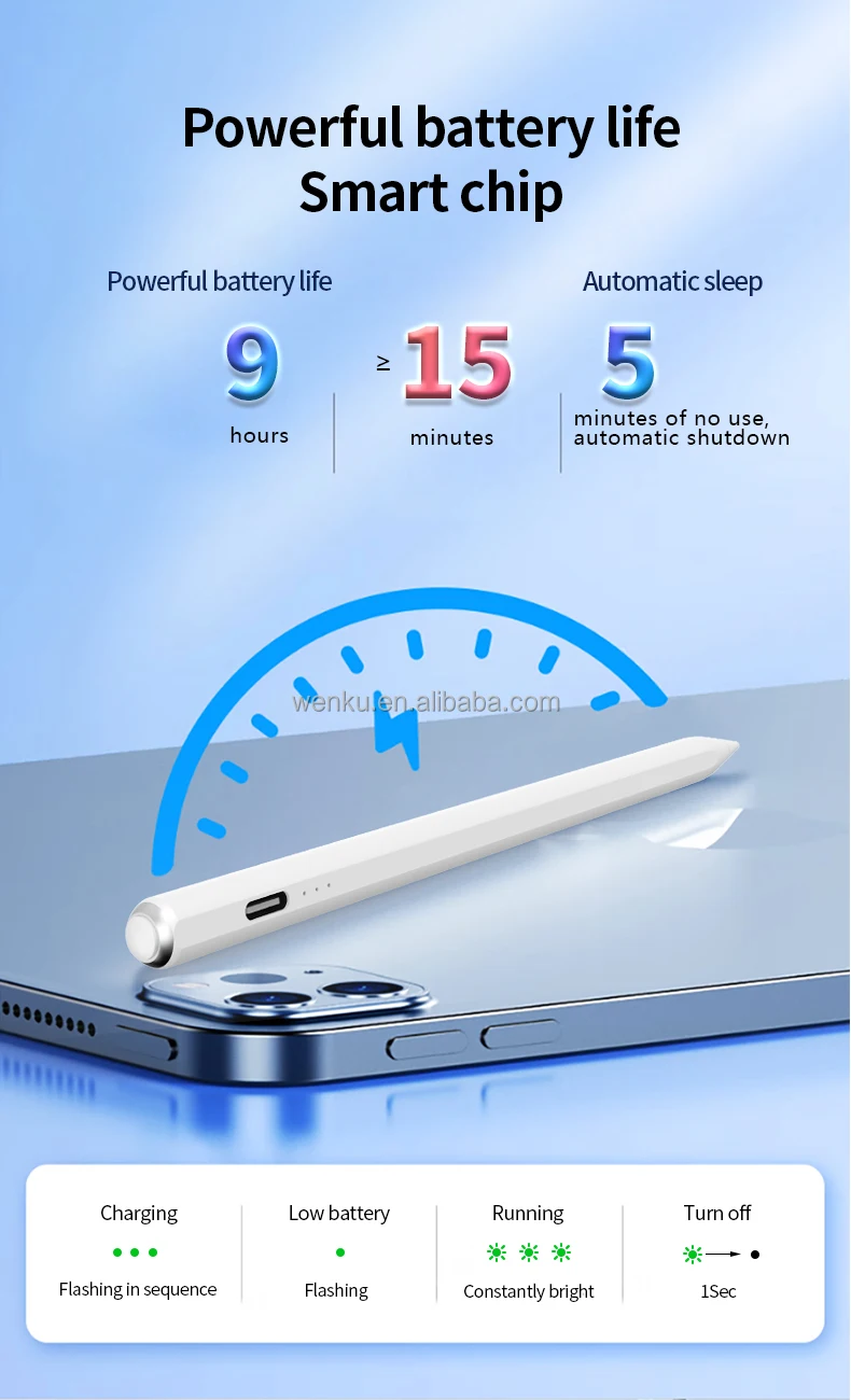 Multicolor Fast Charge 3 Light Tablet Touch Pen Active Stylus Pen with Palm Rejection Tilt Function for Ipad