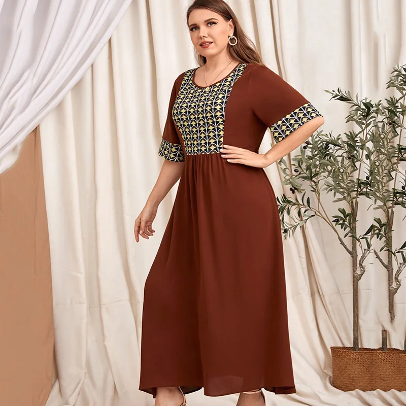 

New Summer Colorblock Dresses Female Fashion Plus Size Dress Women Elegant Mid Waist Zipper Short Sleeve Dresses Lady Clothing