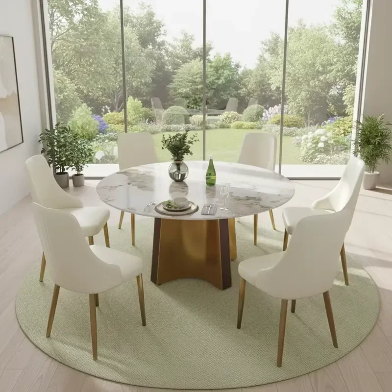 #Atunus USA Drop Shipping Stock Modern Rotating Center Dinner Sintered Stone Marble 6 Seater Metal Legs Dining Table