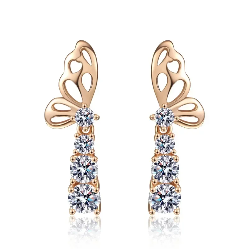 Butterfly Stud Earrings,18K Rose Gold, 1.24CT Moissanite Diamond, Women Wedding Birthday Gift Girlfriend Valentine's Day