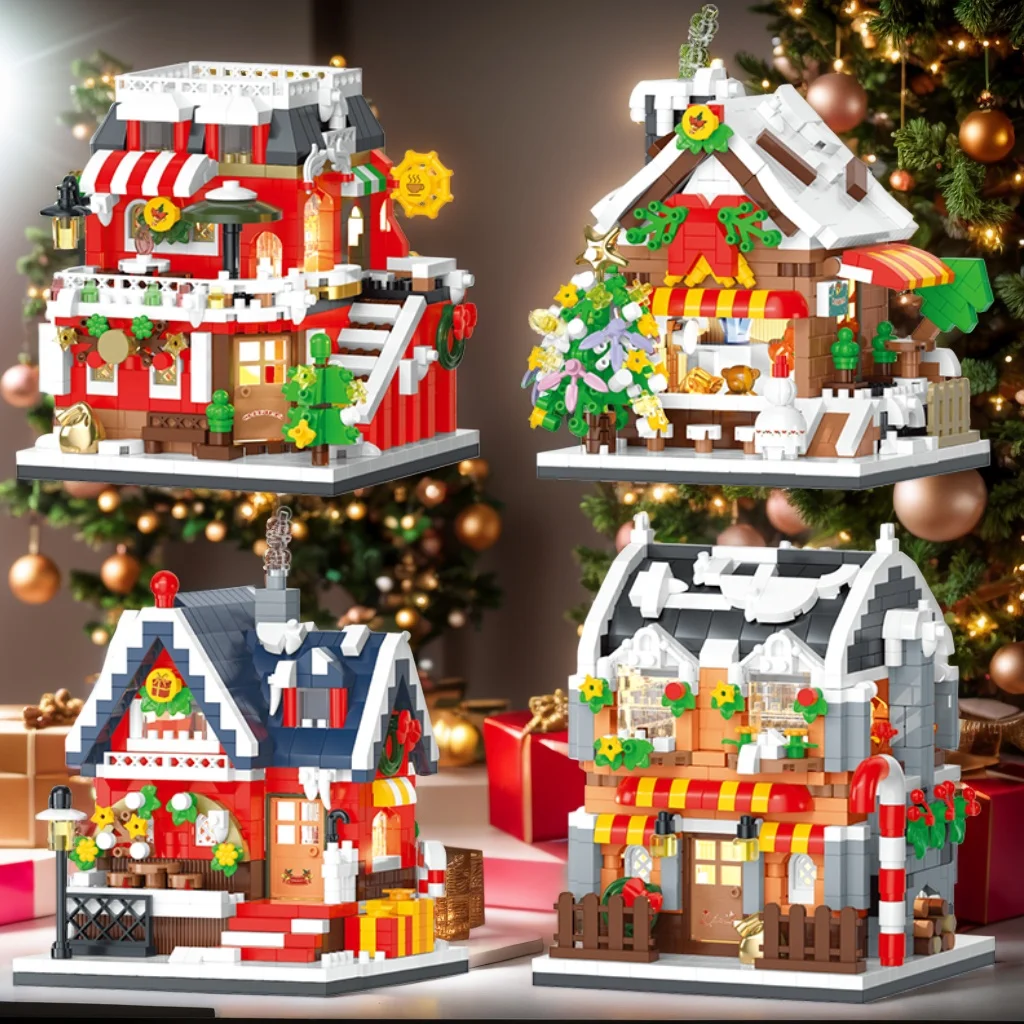 

Christmas Street Scene Building Blocks Candy House Cafe Gift House Bookstore Model Bricks Kids XMAS Holiday Gifts DIY Toys