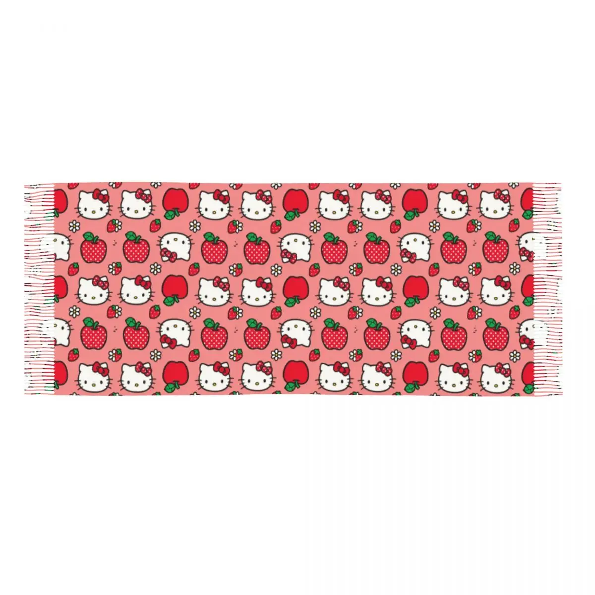 Olá kitty maçã morango flor cachecol ao ar livre xales e envoltório com borla feminino luxo 2024 lenços de cabeça inverno bandana