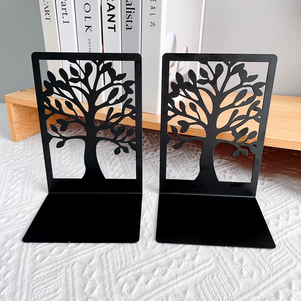 Classic Tree of Life Metal Bookends for Shelf Black Trendy Book Ends Books Support Birthday Back To School Gifts