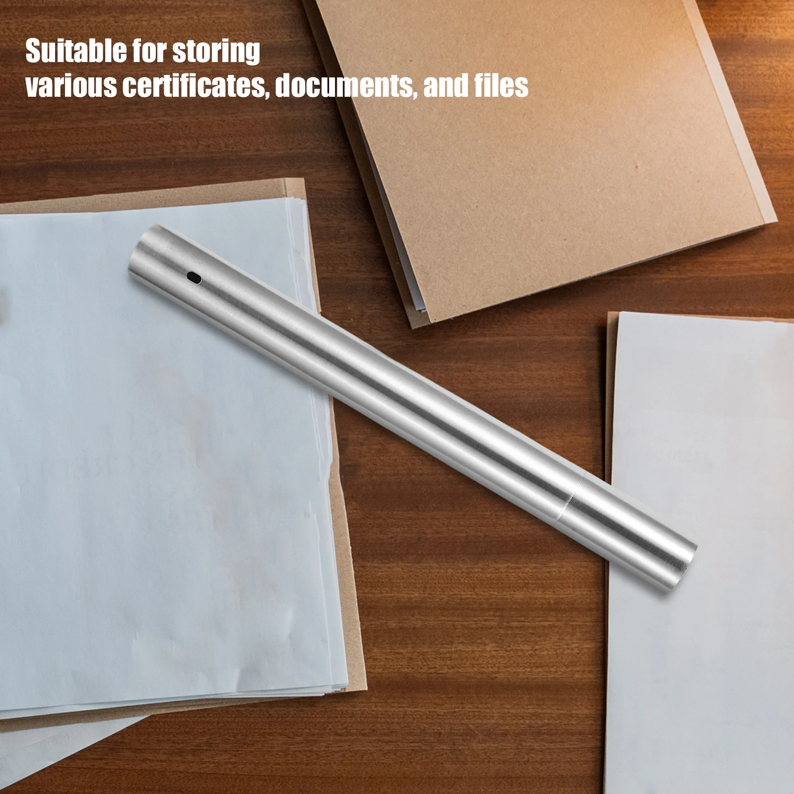 

Stainless Steel Document Tube For Certificates Storage Portable File Organizer Home Office Travel Use Vintage Metal Certificate