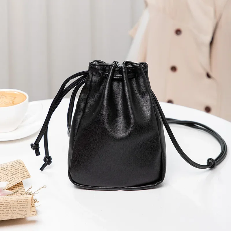 

Casual Drawstring Bag Style Women Crossbody Bag Candy Color Lady Mini Bucket Bag for Mobile Phone Female Shoulder Purse Wallet