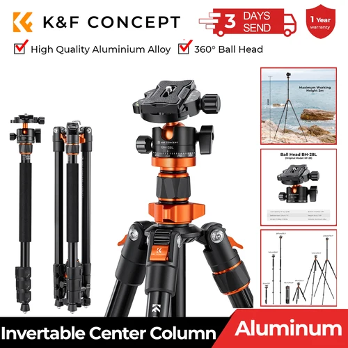 K & f concept 80.7インチカメラ三脚 (dslrコンパクトアルミニウム用) 、360度のボールヘッド、旅行や仕事用の10kgの負荷