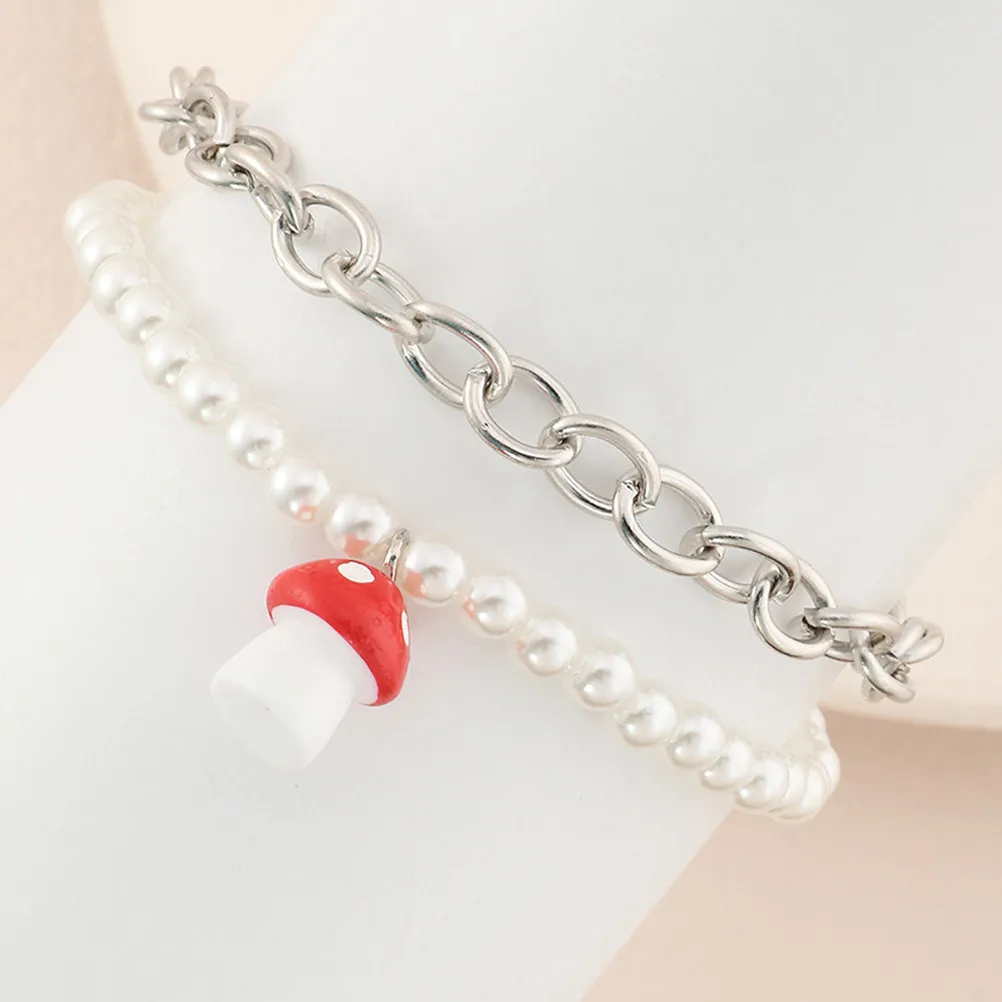

Pearl Bracelet for Women Elegant Delicate Mushroom Design Lightweight Skin-Friendly Wrist Jewelry Gift for Wife Girlfriend