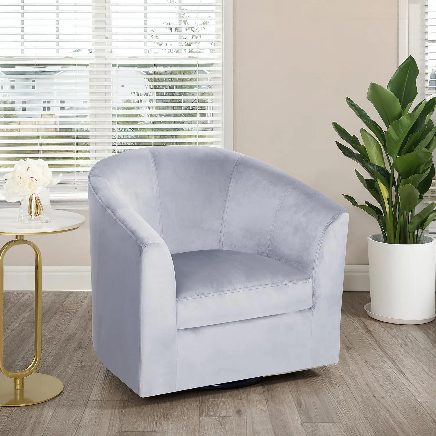 Modern Swivel Barrel Armchair 360 Rotation Wide Seat Thick Cushion Wooden Legs Back Support Living Room, Customized