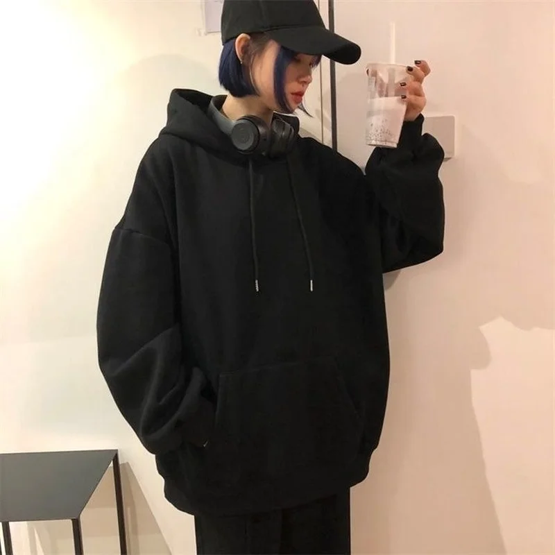 Hoodies Women Basic Ulzzang Fashion Solid All-match Loose Preppy Teens Pullover Stylish Long Sleeve Clothing Hot Sale Harajuku