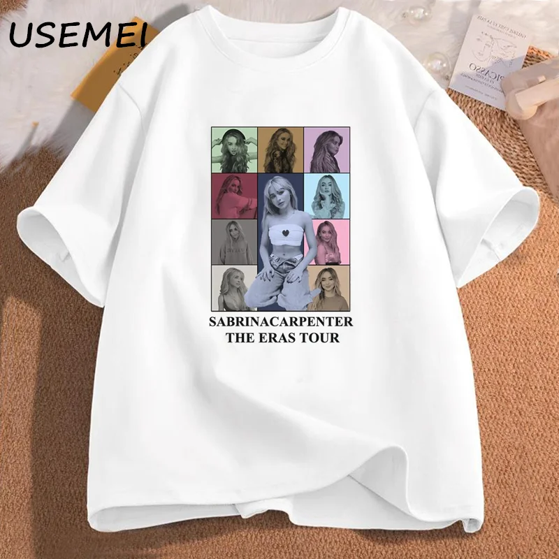 Vintage Sabrina Carpenter Eras Tour T Shirt Pop Music Fan Merch Tshirt Cotton Short Sleeve Streetwear Womans Clothing Oversized