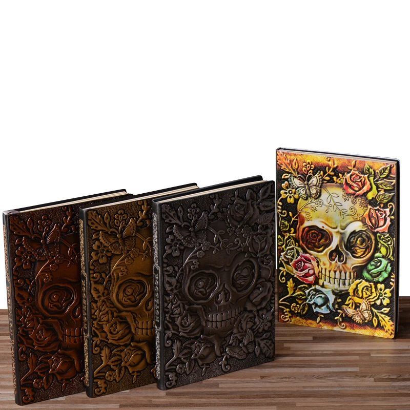 Color Skull Flower Embossed PU Leather Notebooks A5 Planner Notepad Diary School Supplies Halloween Gifts Stationery ежедневник