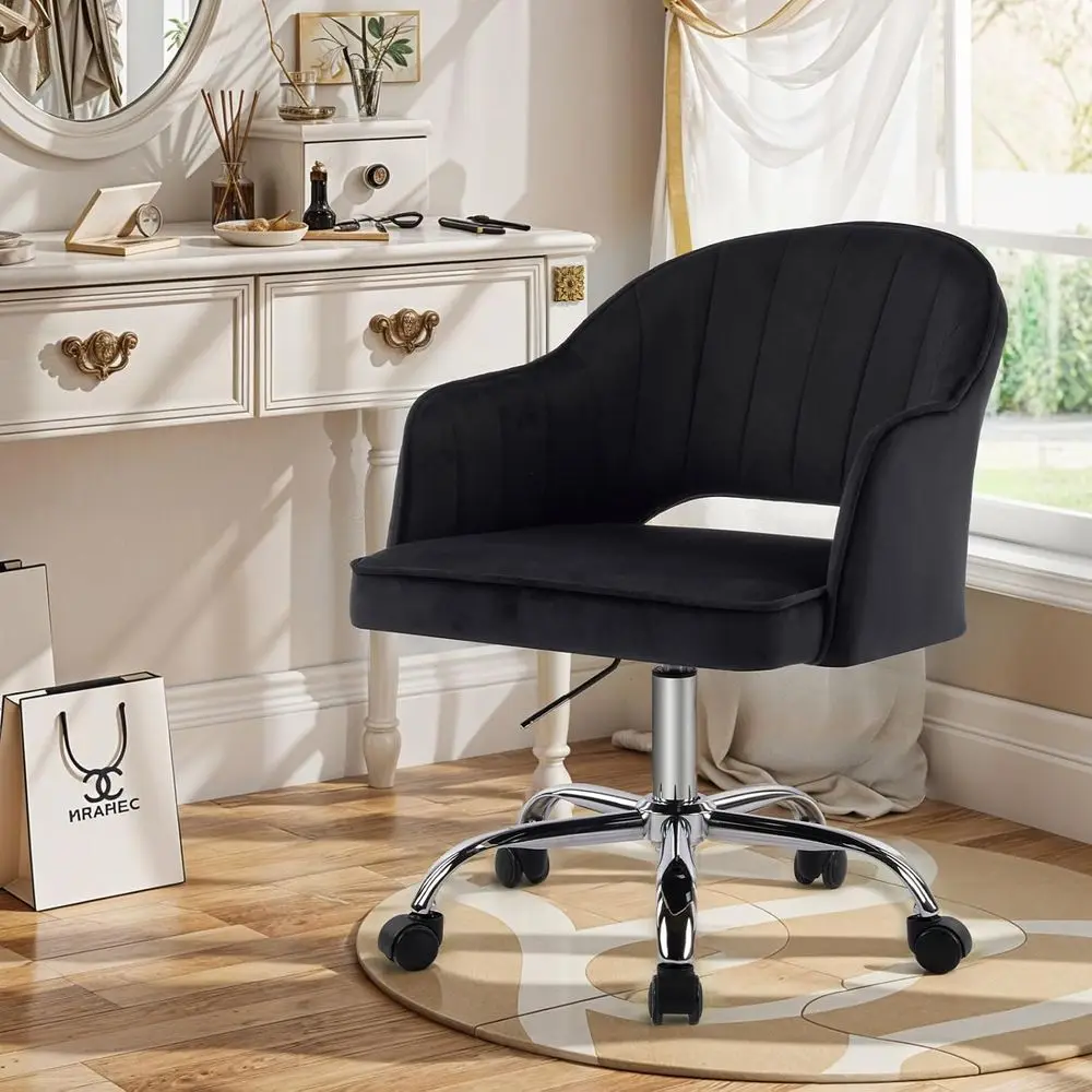 

ern Vanity Chair with Wheels, -Back Cutout Velvet Home Oice Chair, Swivel Height-Adjustable Sot Seat Cute Desk Chair with Arm Su