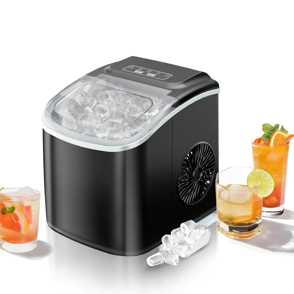 

Ice Makers Countertop, Portable Ice Machine Maker Self-Cleaning, 26Lbs/24H, 9 Bullet Cubes Ready in 6 Mins, Scoop and Basket