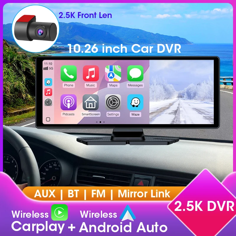 ﻿ 7/10.26 inch Wireless Carplay Screen For Car DVR,Android Auto Car Stereo,2.5K Front Len 1080P Rear Camera,Navigation Car Radio