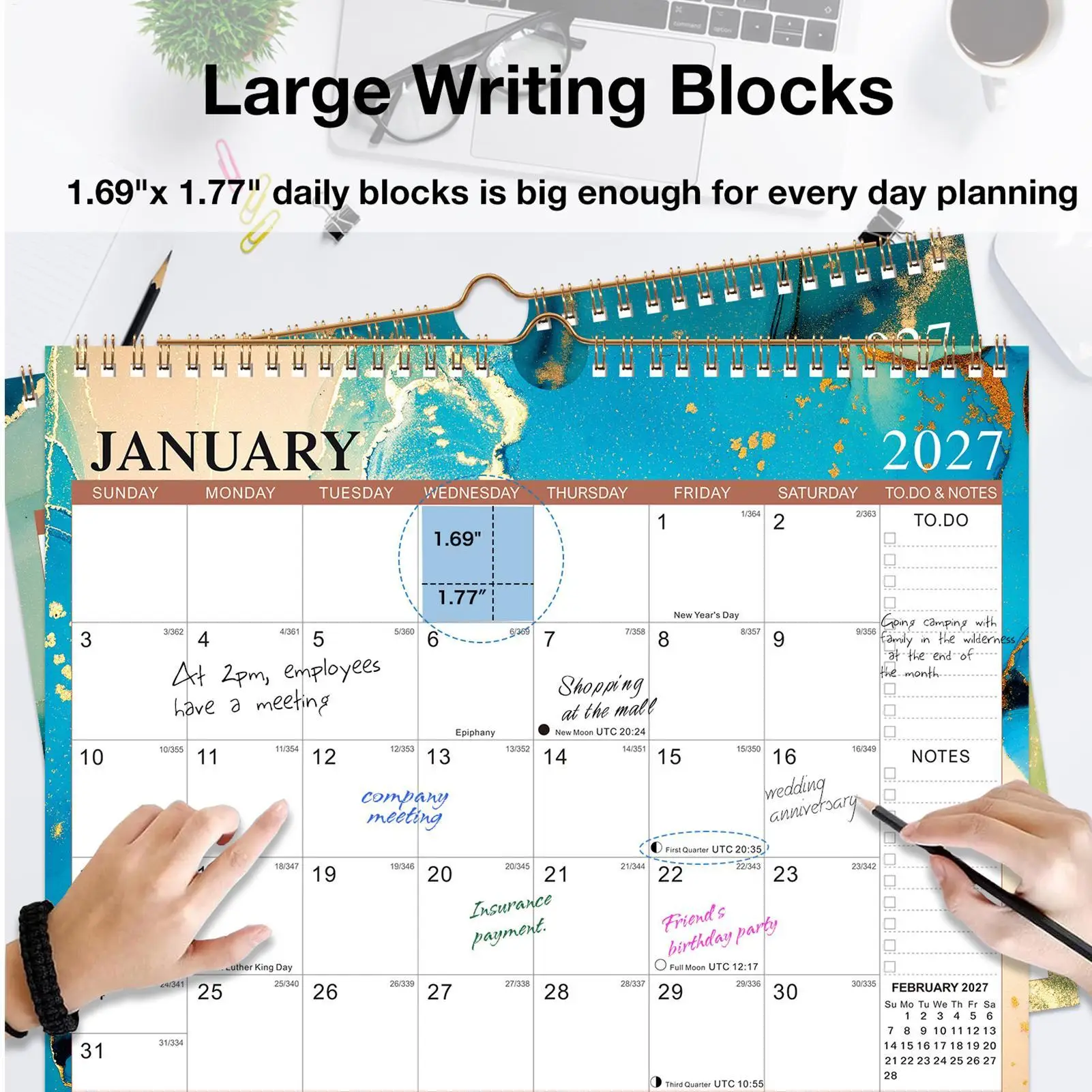 Wall Calendar 18 Months Jan 2027-Jun 2028, Monthly & Yearly Planner For Task Schedule, Home Office Study Wall Calendar