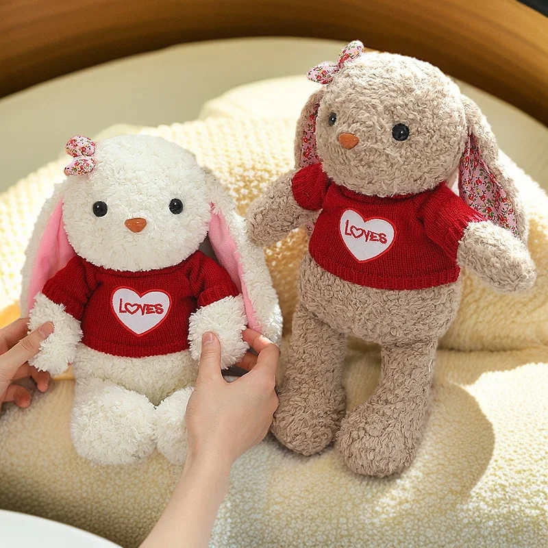35/45 Cm Cartoon Fun Dressing Lange Oren Konijn Pluche Pop Trui Kan Af Dragen Konijn Knuffel Home decor Rustgevend Speelgoed Voor Kind