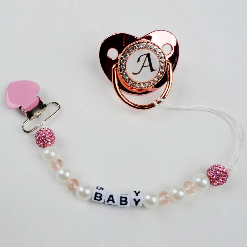 新生児用パールおしゃぶりチェーンクリップ,落下防止コード,歯が生えるリング,ブレスレット,噛む,手紙,幼児用アクセサリー