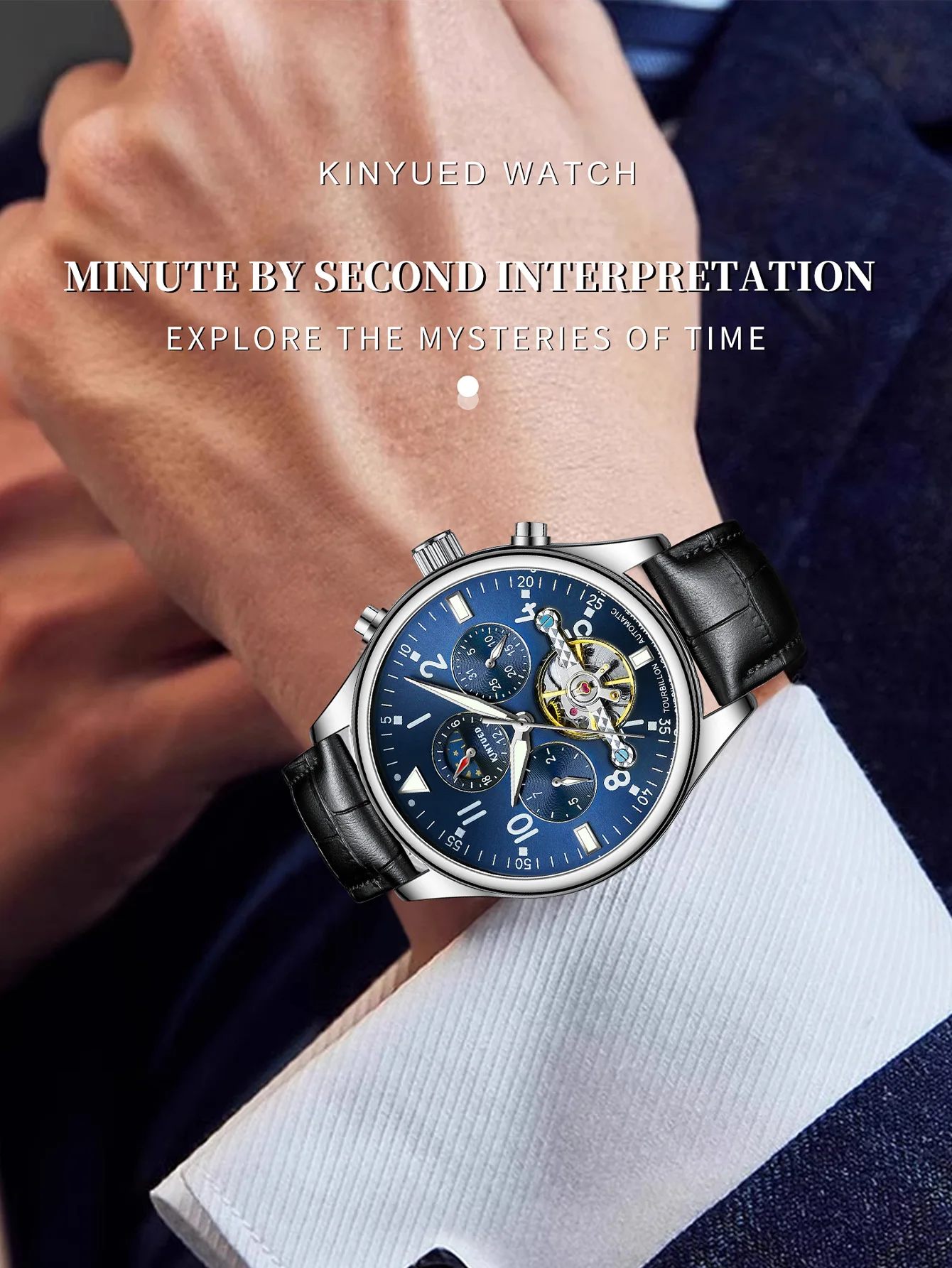 Orologi da uomo KINYUED, orologi meccanici, orologi meccanici multifunzionali, orologi da uomo completamente automatici, moda business