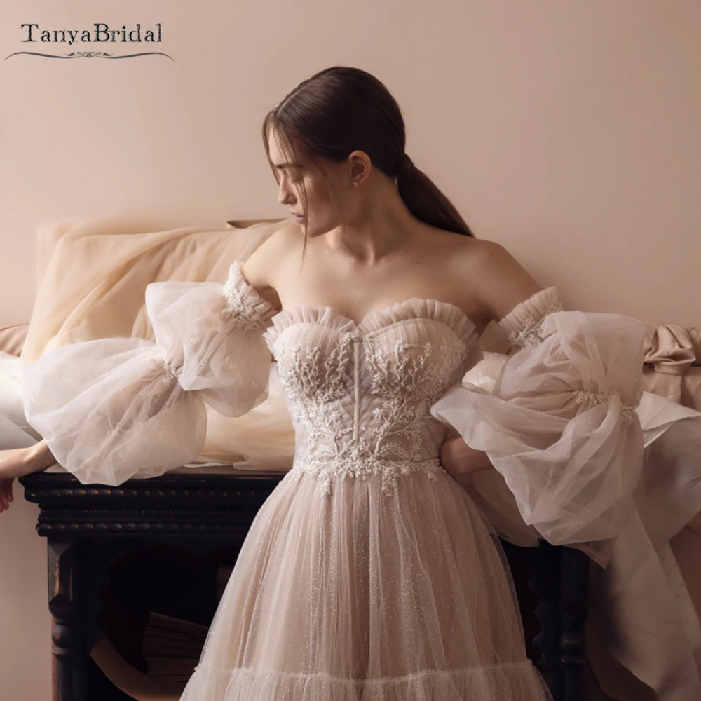 

Tulle Puff Removeable Sleeves With Lace And Beads Luxury Wedding Accessories Sleeves Set DG086