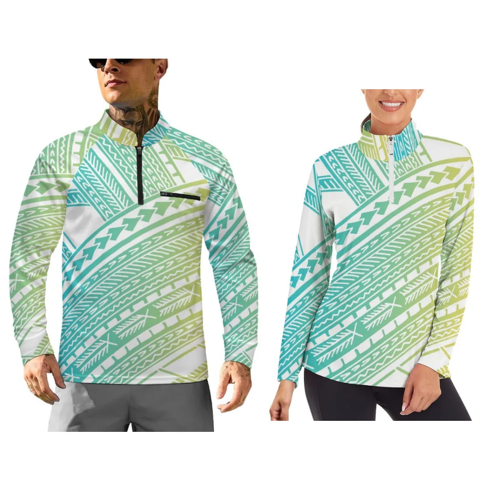 Polynesian-Style Printed Sportswear Couple Outfits For Autumn And Winter Long Sportswear Can Be Customized With Patterns