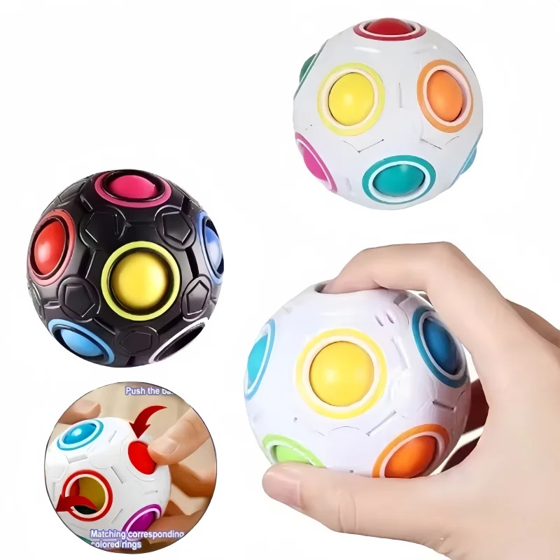 2Pcs Kids Antistress Cube Magic Fidget Toys Puzzle Rainbow Balls Children Educational Toy Reliever Stress Anxiety Christmas Gift