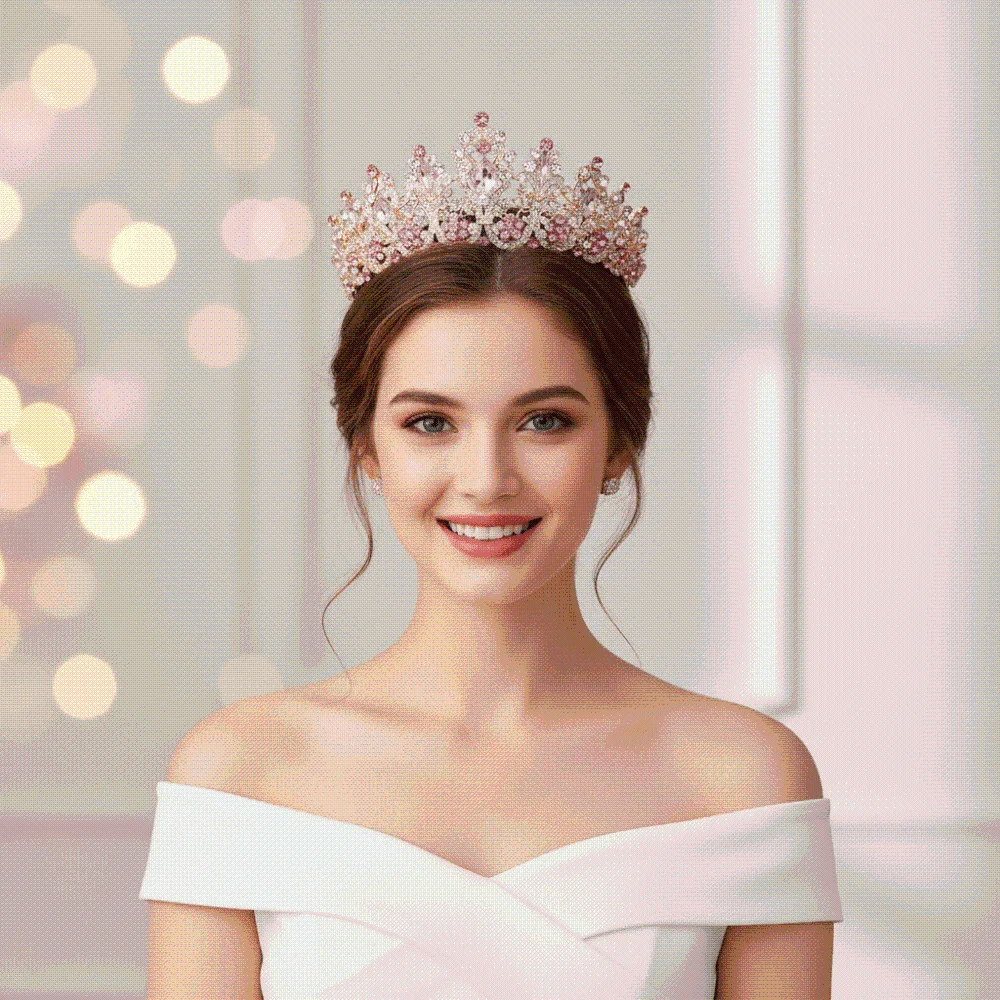 

Princess Diadem Handmade Bridal Tiara Luxurious Exquisite Crystal Crown Metallic Sparkling Baroque Headpiece Bridesmaid