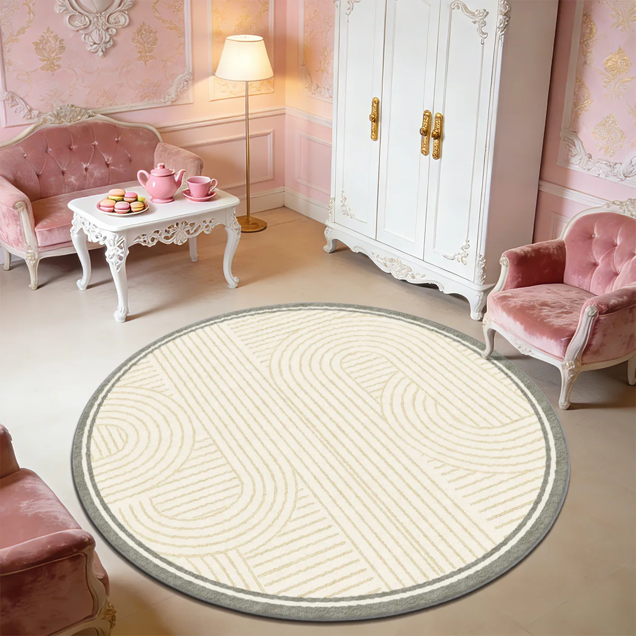 2d Printed Black Colorful Geometric Patchwork Round Area Rug Non Slip Floor Mat For Pop Art Style Room Decor Gift