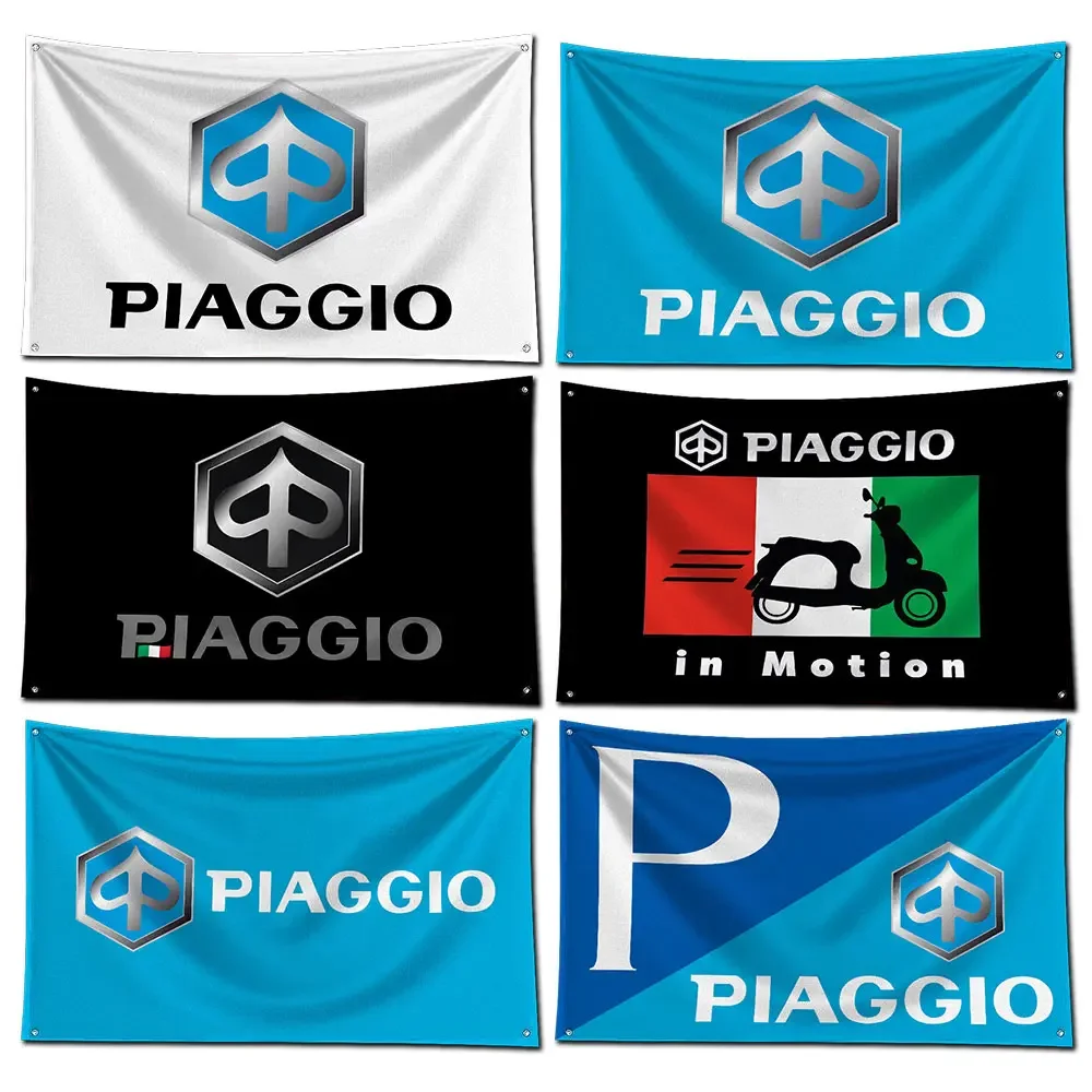 3 x 5 Fuß Motorrad-Renn-Piaggios-Flagge, Polyester-Digitaldruck-Banner für Garage, Wand- und Türdekoration mit Messingösen