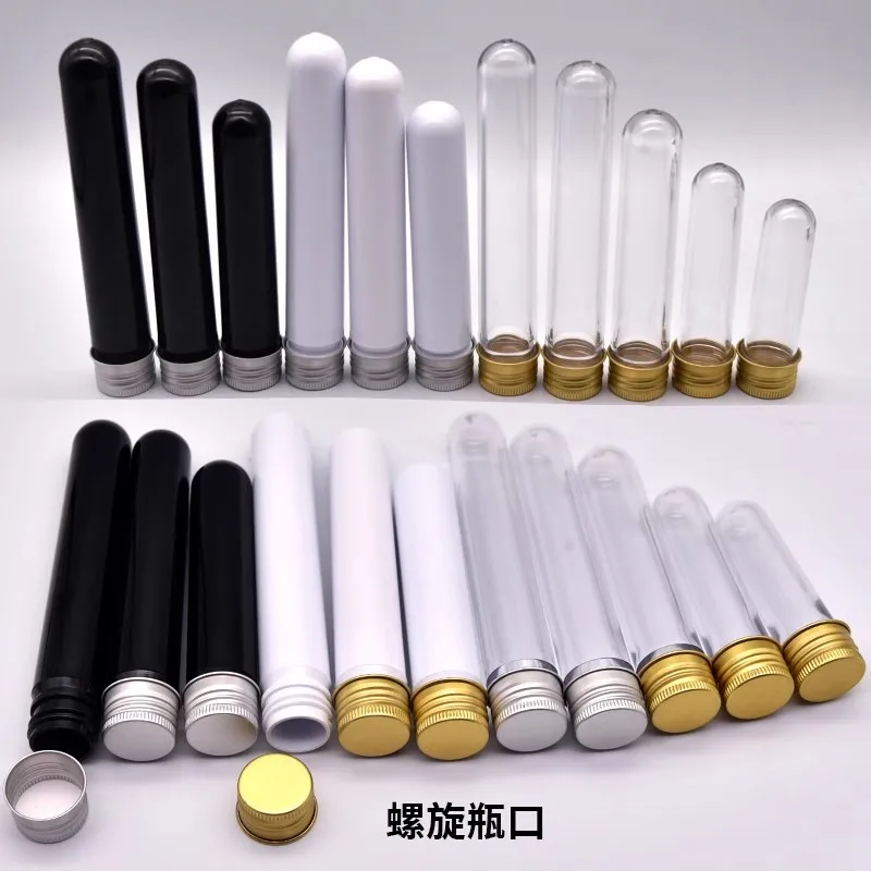 

100pcs 10-30ml PET Plastic Test Tubes Containers with Gold/Silver Screw Caps for Candy Scientific Experiments Party Storage Tube