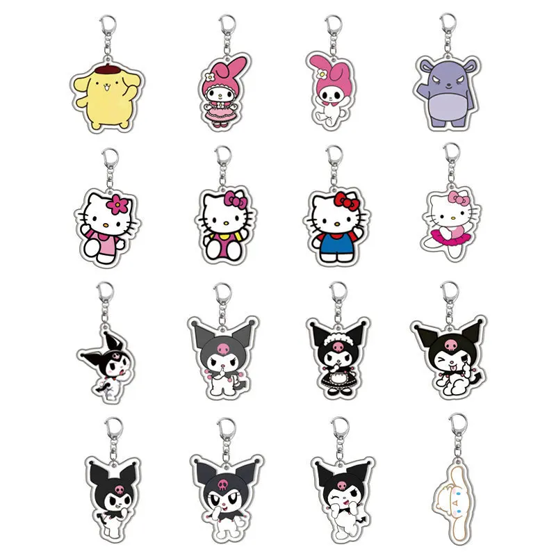 

Hello Kitty With Her Friends Kuromi Melody Acrylic Keychain Lovely Bag Charms Pendant Key Chain Souvenir Friend Kingring Gift